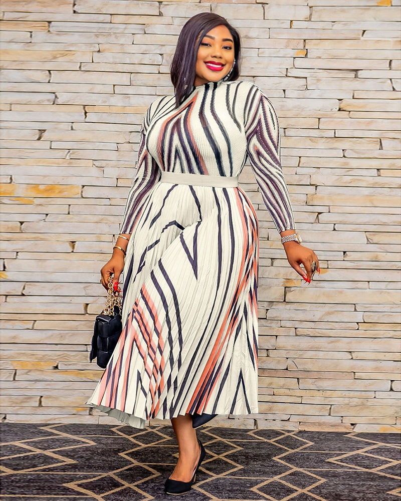 Mock Neck Pleated Maxi Dress