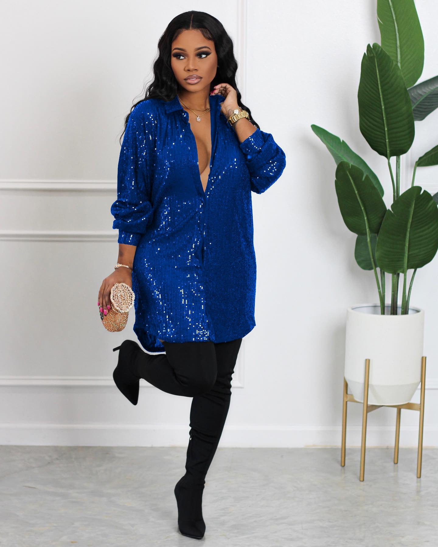 Night Queen Sequin Shirt Dress