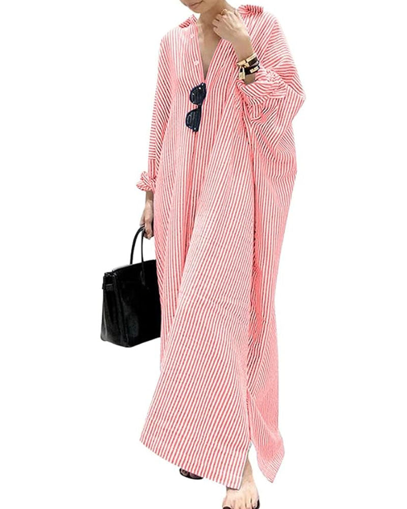 Striped Button Long Casual Shirt Dress