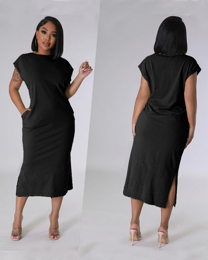 Side Slit T-Shirt Midi Dress